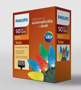 Philips 50ct Christmas Lights SOLAR POWERED Faceted C6 String Lights MULTICOLOR - Picture 1 of 11