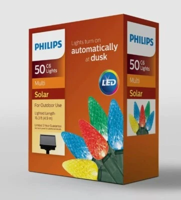 Philips 50ct Christmas Lights SOLAR POWERED Faceted C6 String Lights MULTICOLOR - Image 1 of 4