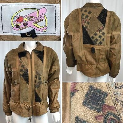 Vintage 80’s Adler Large Leather Suede Patchwork Zip Motorcycle Bomber Jacket - Image 1 of 4