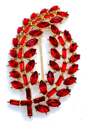 Large Coldwater Creek Red Rhinestone Brooch Wheat Grains Elegant 3.5" $50 Orig. Foto 1 de 4