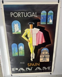 Original Vintage Travel Airline Poster Pan Am Airways 1958 Portugal Spanien - Bild 1 von 8