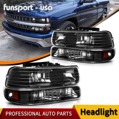 Headlights w/ Bumper Light Headlamps for 99-02 Silverado 00-06 Tahoe Suburban - Image 1 of 4