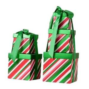 5PCS Christmas Nesting Gift Boxes with Lid, Xmas Nested Box Green Red Stripe - Picture 1 of 7