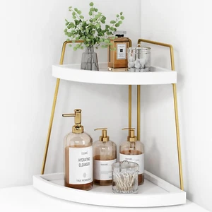 Corner Bathroom Counter Organizer, White and Gold Countertop Shelf Organizer for - Picture 1 of 12