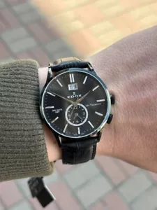 EDOX LES VAUBERTS BIG DATE GMT 62003 37N NIN MADE IN SWISS - Foto 1 di 7
