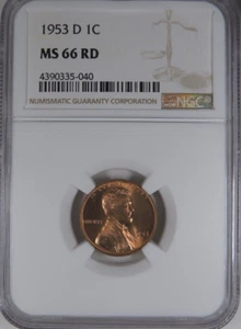 1953-D 1C NGC MS 66 RD Lincoln Wheat Cent [040] - Picture 1 of 8