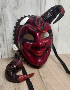Pier One Hand Painted Venetian Mask Decor Italy  Maradi Gras Paper Mache Devil - Picture 1 of 10