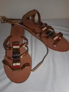 EUC Beaded Bronze Womens Size 8 Sandal 1 1/4" heel - Picture 1 of 5