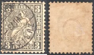 Switzerland Scott #42, 3 c. black, Used - Picture 1 of 1