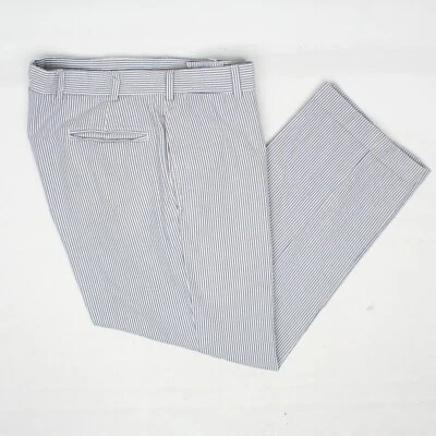 Bills Khakis Seersucker Pants Mens 37x28 Blue White Stripe Cotton Flat Front USA - Image 1 of 4