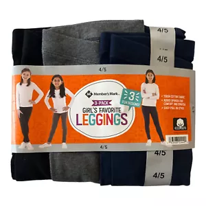 NEW Member's Mark 3 Pack Girls Favorite Leggings Black/Grey/Navy 10/12 - Picture 1 of 1