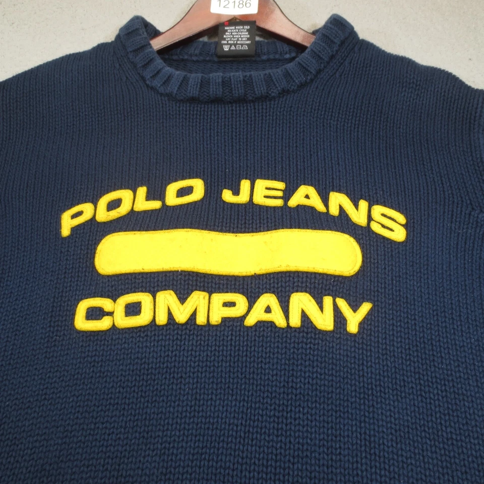 ВИНТАЖНЫЙ Polo Ralph Lauren свитер ребро вязаный рыбак логотип с надписью толщиной Y2K - Изображение 1 из 4