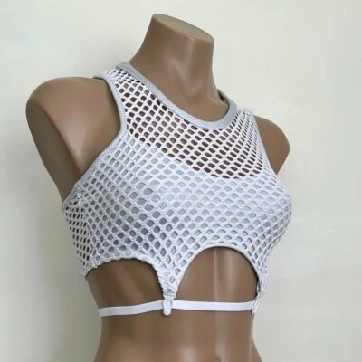 Maquillaje 🐟 Red crop top pole dance festival malla neón UV spandex bebé males Foto 1 de 4