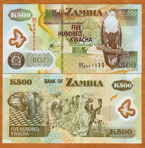 Zambia, 500 Kwacha, POLYMER, 2003, P-43b, DA/03 UNC Cover