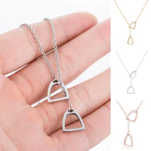 Collana con ciondolo staffa catena clavicola cavallo amante regali gioielli equitazione - Foto 1 di 14