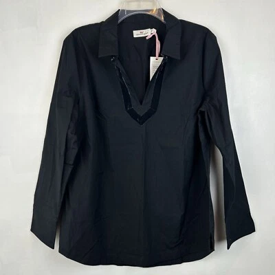 Blusa Vineyard Vines Feminina Média Preta Acabamento de Veludo Preppy Dinheiro Antigo Nova - Imagem 1 de 4