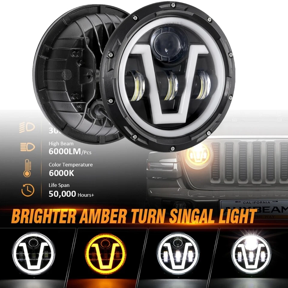 For Subaru DL 1975-1981 Pair 7" LED Headlight DRL Turn Signal Hi/Lo Sealed beam - Image 1 of 4