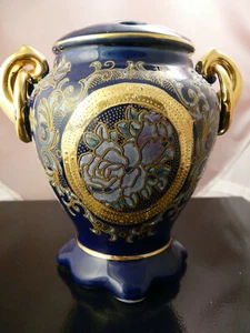 VERY ORNATED STEVEN RHOADES DESIGN COBALT BLUE/GOLD W/4 HOLES TOOTHBRUSH - VASE? - Picture 1 of 12