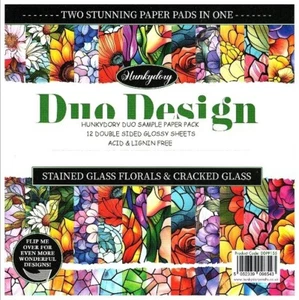 STAINED GLASS FLORALS & CRACKED GLASS HUNKYDORY Duo Design 8x8 Sample Papers - Picture 1 of 13