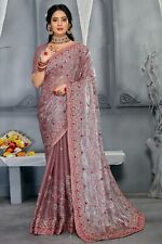 Pink Indian Bollywood Heavy Resham Embroidered Organza Silk Designer Saree Sari