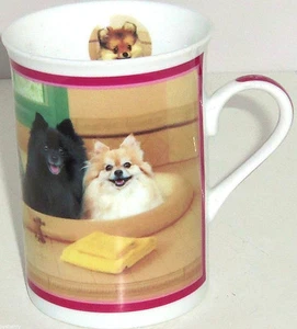 Pomeranians Kaffeebecher Badezeit Hund Welpe Porzellan Danbury neuwertig Vintage - Bild 1 von 4