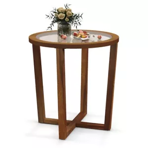 Modern Sofa Side Table Round Table Living Room w/Transparent Tempered Glass Top - Picture 1 of 9