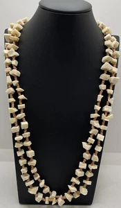 Double Strand Beaded 31" Necklace Multi Shape Pieces Ivory Tan Unmarked - Picture 1 of 2