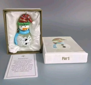 Vintage Pier 1 Imports Glass Snowman Figurine in Original Box - Picture 1 of 11