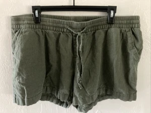 old navy shorts XL LINEN Blend Green Pull On Stretch Tie Pockets Minimalist - Picture 1 of 4