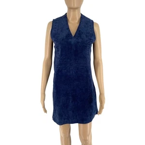 PEPE JEANS Women Navy Blue CLAIRE V Neck Sleeveless Leather Sheath Dress Size S - Picture 1 of 11