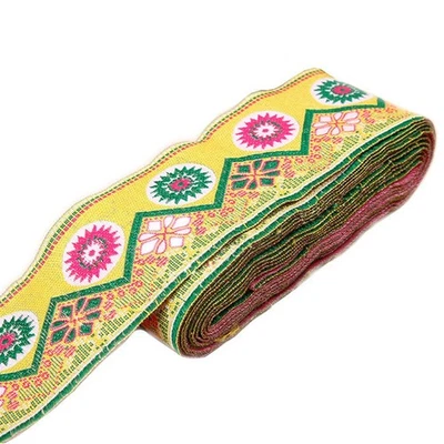 Sunrise Sunset Mountain Jacquard Ribbon Suzani Floral Trim 2" Gold 7 Yards - Image 1 of 4