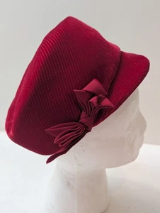 Vintage Amy New York roter Samt Filz Vintage Pillbox Hut mit Schleife - Bild 1 von 14
