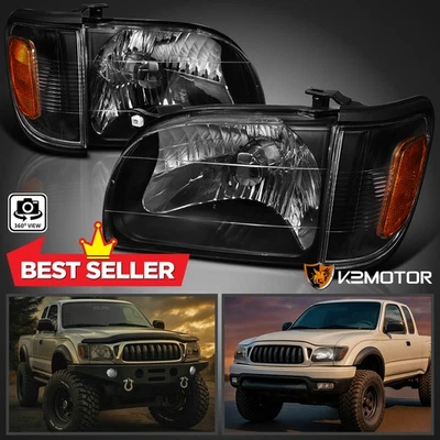 Fits 2001-2004 Toyota Tacoma Black Headlights+Signal Corner Parking Lamps 01-04 — 第 1/4 张图片