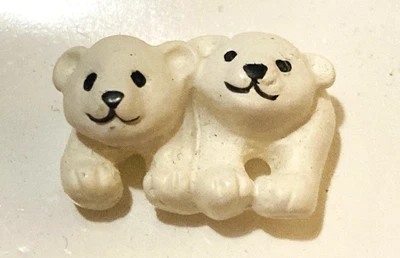White Polar Bears Plastic Button Shank 5/8" NEW on Card - Image 1 of 4