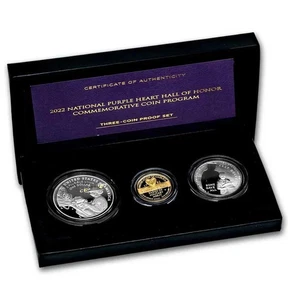 2022 National Purple Heart Honor 3 Coin GOLD & SILVER Proof Set - OGP/COA! - Picture 1 of 4