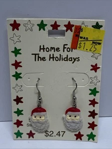 Vintage Christmas Santa Dangle Earrings NEW IN BOX - Picture 1 of 3