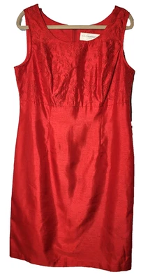 Sag Harbor Red Sheen Embroidered Bodice Midi Dress Back Zip Textured Size 14 - Image 1 of 4