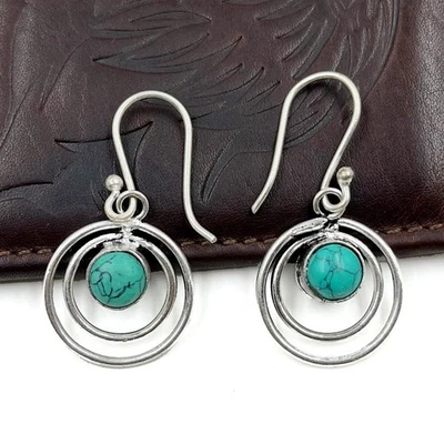 Pendientes colgantes de plata de ley 925 con piedras preciosas de turquesa natural Foto 1 de 4