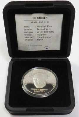 1997 SILVER NETHERLANDS 10 GULDEN PROOF MARSHALL PLANBOX COA - Image 1 of 4