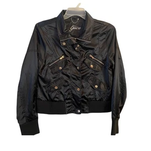 Guess Black Moto Jacket Women's L Satin Feel Full Zip Snap Pockets Coat - Picture 1 of 6