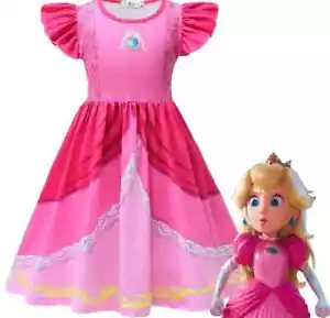 Super Mario Princess Peach Costume for Kids Birthday Halloween Party Cosplay - Picture 1 of 5