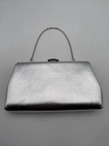Vintage Cocktail Clutch Purse Silver Metallic Evening Silver Clasp - Picture 1 of 9