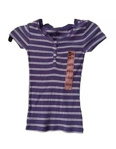 SO Girls Purple Short Sleeve Lace Henley Collar Stripe Top Size XS/S (7/8) NWT - Picture 1 of 4