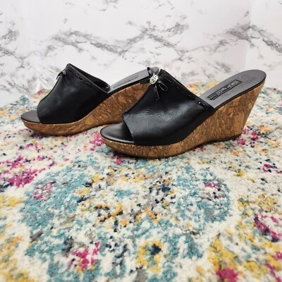 De Colección Brighton Shore Cuero Plateado Metal Botón Arco Acento Corcho Cuñas Talla 9.5 Foto 1 de 4