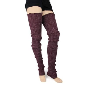 Women's Cable-Knit Leg Warmers Burgundy Super Long - Picture 1 of 7