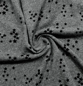Dark Heather Gray with Mini Black Stars Print Poly Cotton Brushed Rib Fabric - Picture 1 of 8