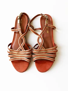 Pour la Victoire orange and gold sandals, suede and leather, size 10 BNWOT - Picture 1 of 4