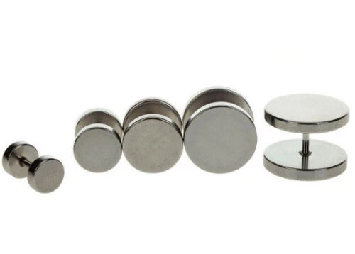 Acciaio Inox Piercing Orecchino Unisex Finto Dilatatore Fake ear Plug Silver - Immagine 1 di 1