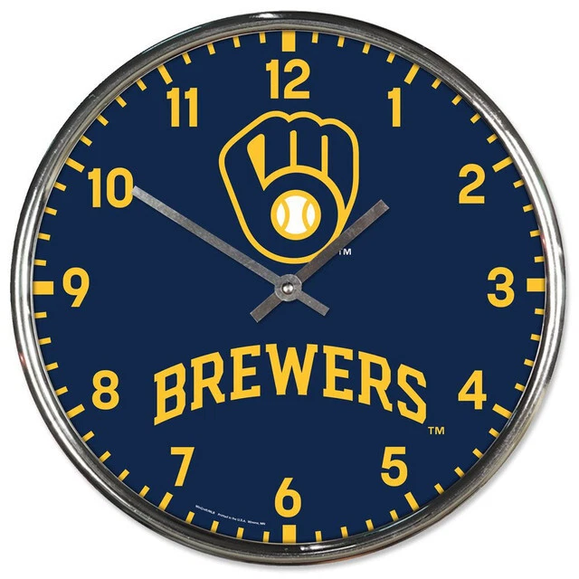 MLB Milwaukee Brewers 12" Round Chrome Wall Clock Fan Cave Decor - Image 1 of 1