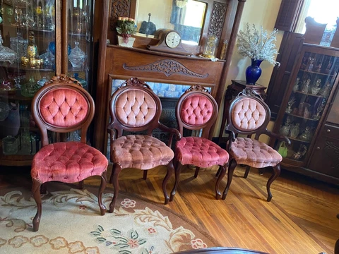 Chair Antique Victorian Tufted Walnut Parlor French Button Cabriole Old Comfort Cover